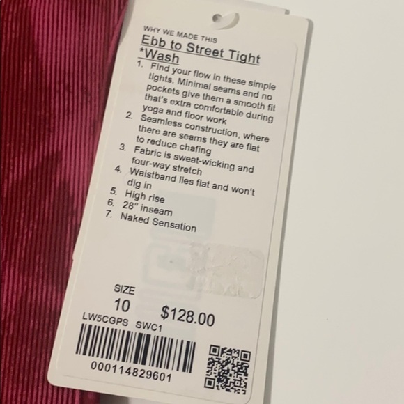 Ebb to Street Tight Wash Lululemon Leggings size 10 red & pink seamless - Picture 7 of 11